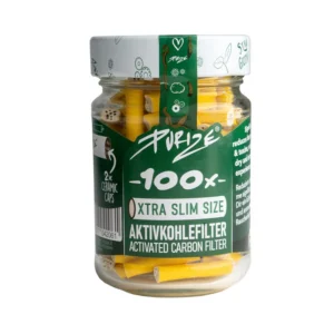 100 PURIZE XTRA Slim Size im Glas Aktivkohlefilter Gelb