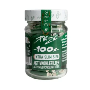 100 PURIZE XTRA Slim Size im Glas Aktivkohlefilter Grün