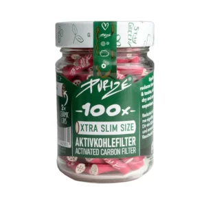 100 PURIZE XTRA Slim Size im Glas Aktivkohlefilter Pink